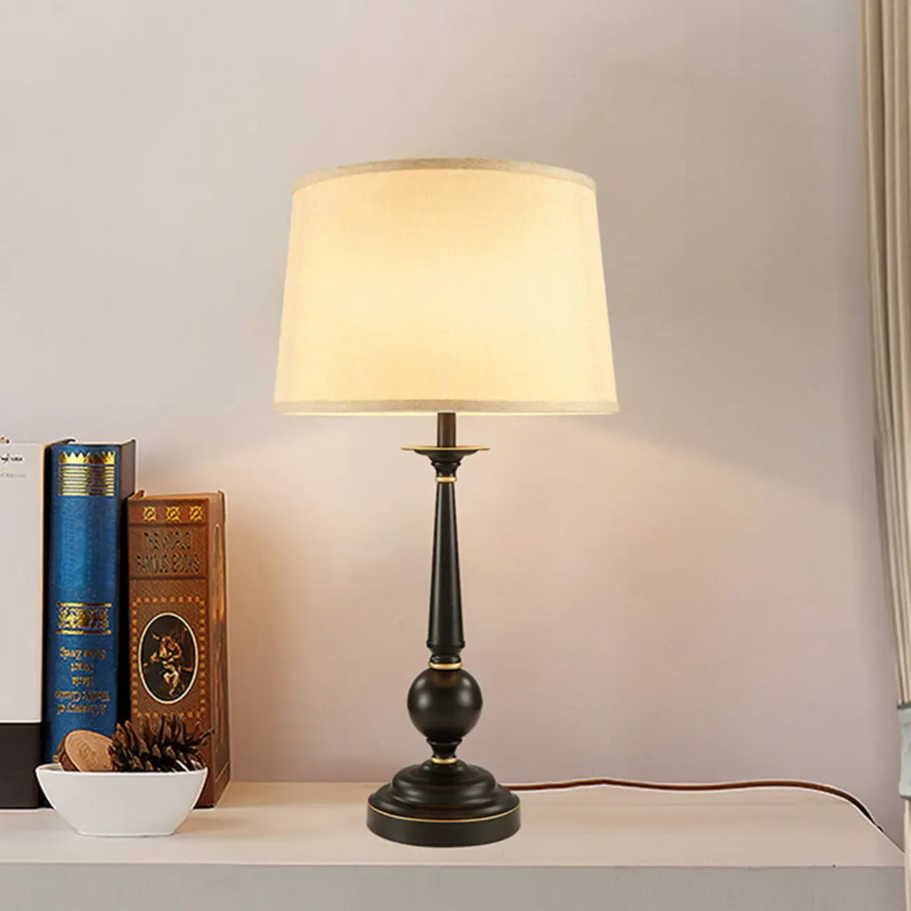 Traditional Fabric Shade Black Metal Standard Table Lamp
