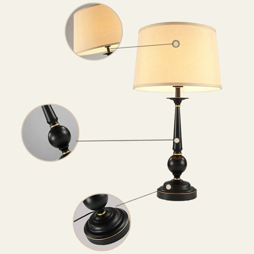 Traditional Fabric Shade Black Metal Standard Table Lamp