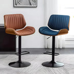 Elegant Wood Leather Red Swivel Adjustable Bar Stool