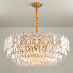 Modern Tier Gold Crystal Drum Chandelier Height Adjustable