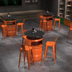 Industrial Black Orange Metal Drum Storage Bar Tables