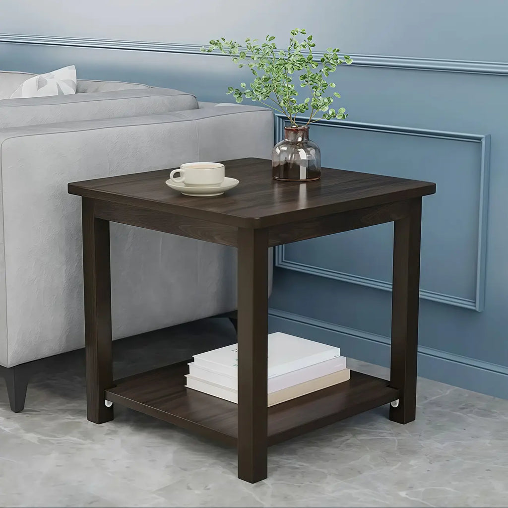 Minimalist Black Wood End Table with Storage for Living Room
