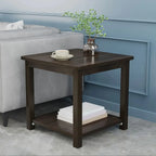 Minimalist Black Wood End Table with Storage for Living Room