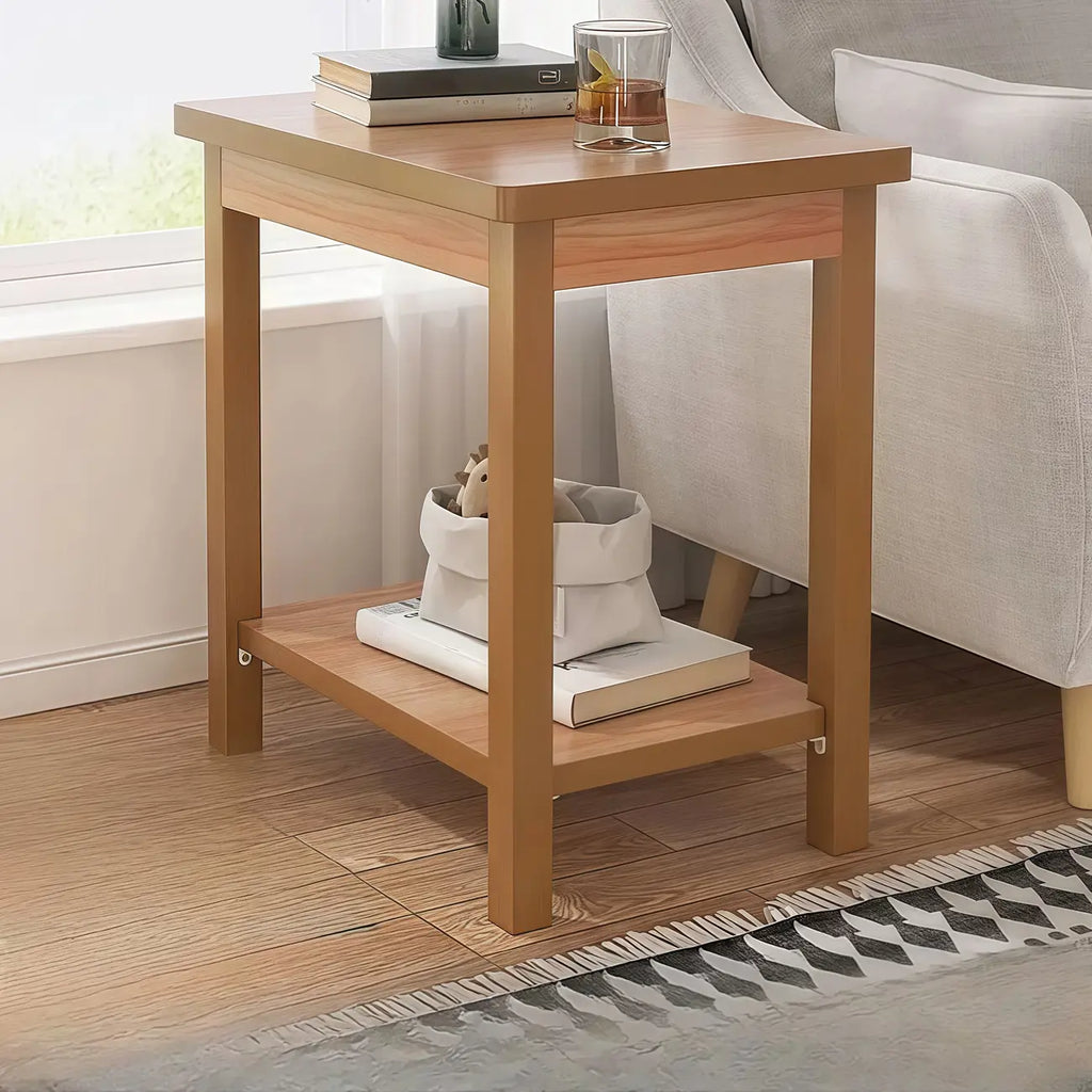 Minimalist Black Wood End Table with Storage for Living Room