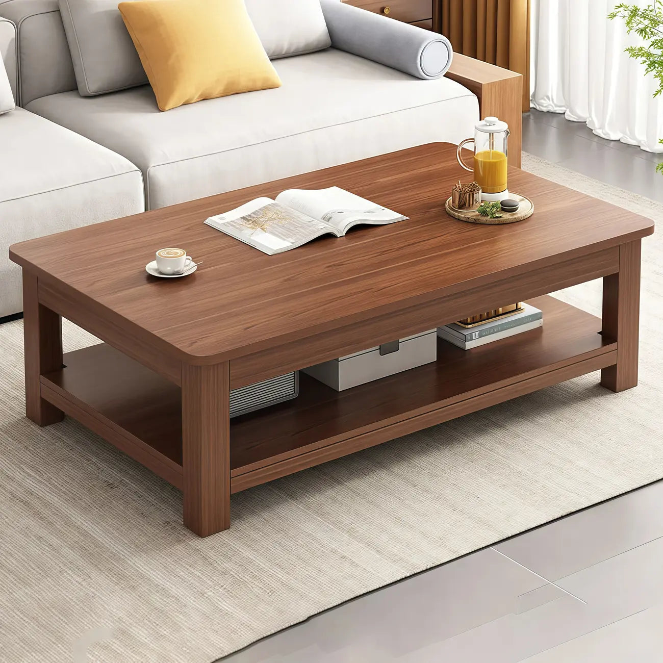 Minimalist Black Wood End Table with Storage for Living Room