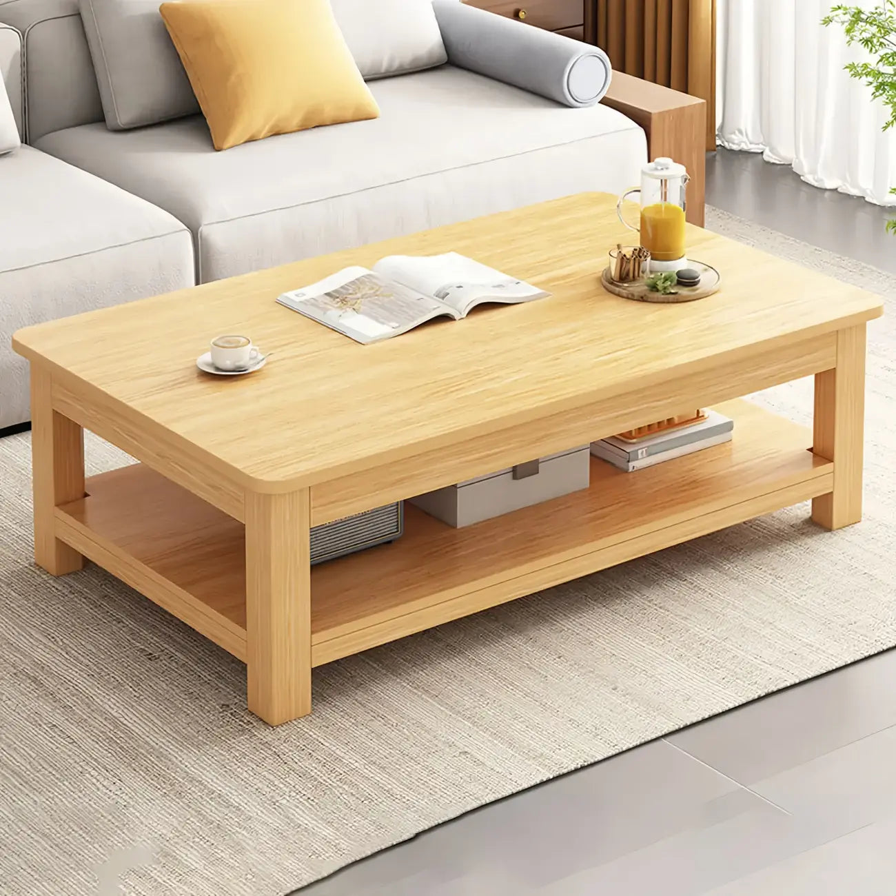 Minimalist Black Wood End Table with Storage for Living Room