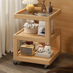 3-Tier Wood Walnut Storage Side Table with Wheels