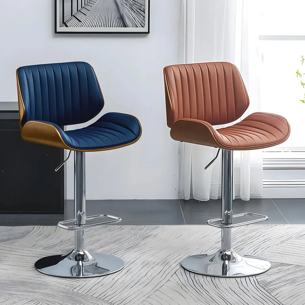 Elegant Wood Leather Red Swivel Adjustable Bar Stool