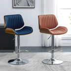 Elegant Wood Leather Red Swivel Adjustable Bar Stool