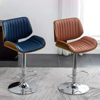 Elegant Wood Leather Red Swivel Adjustable Bar Stool
