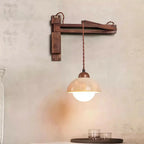 Rustic Stone Shade Adjustable Wooden Swing Arm Wall Light