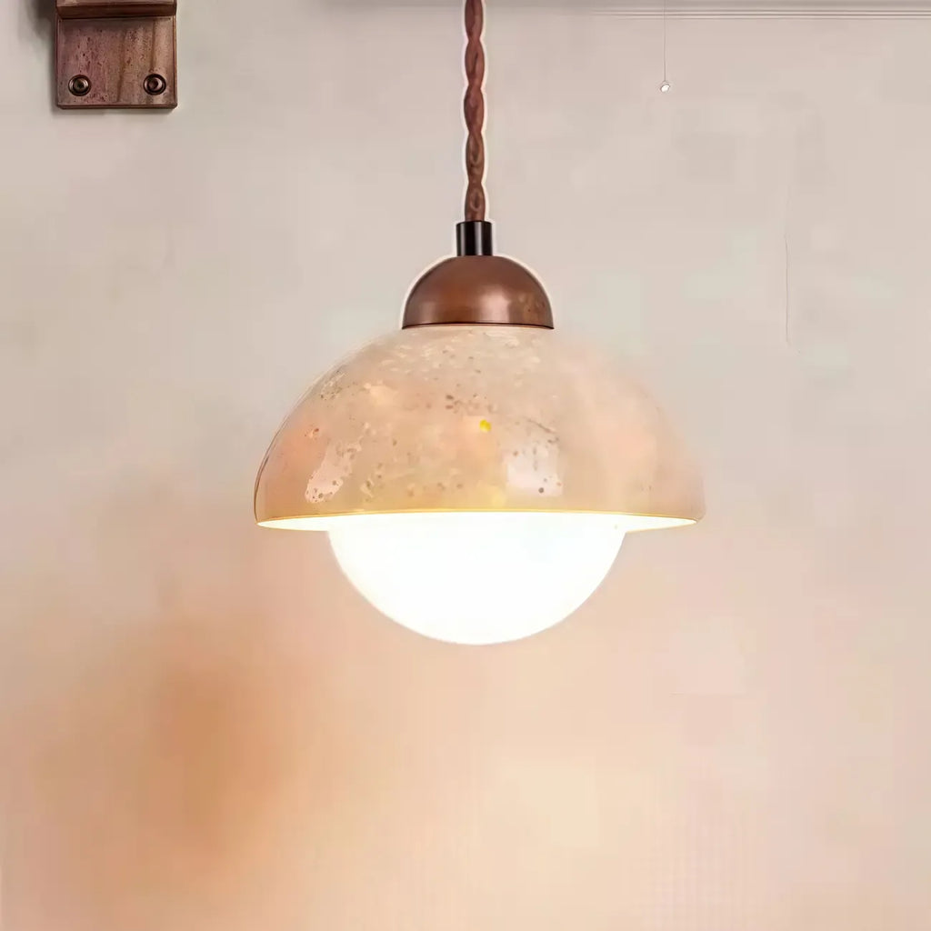 Rustic Stone Shade Adjustable Wooden Swing Arm Wall Light