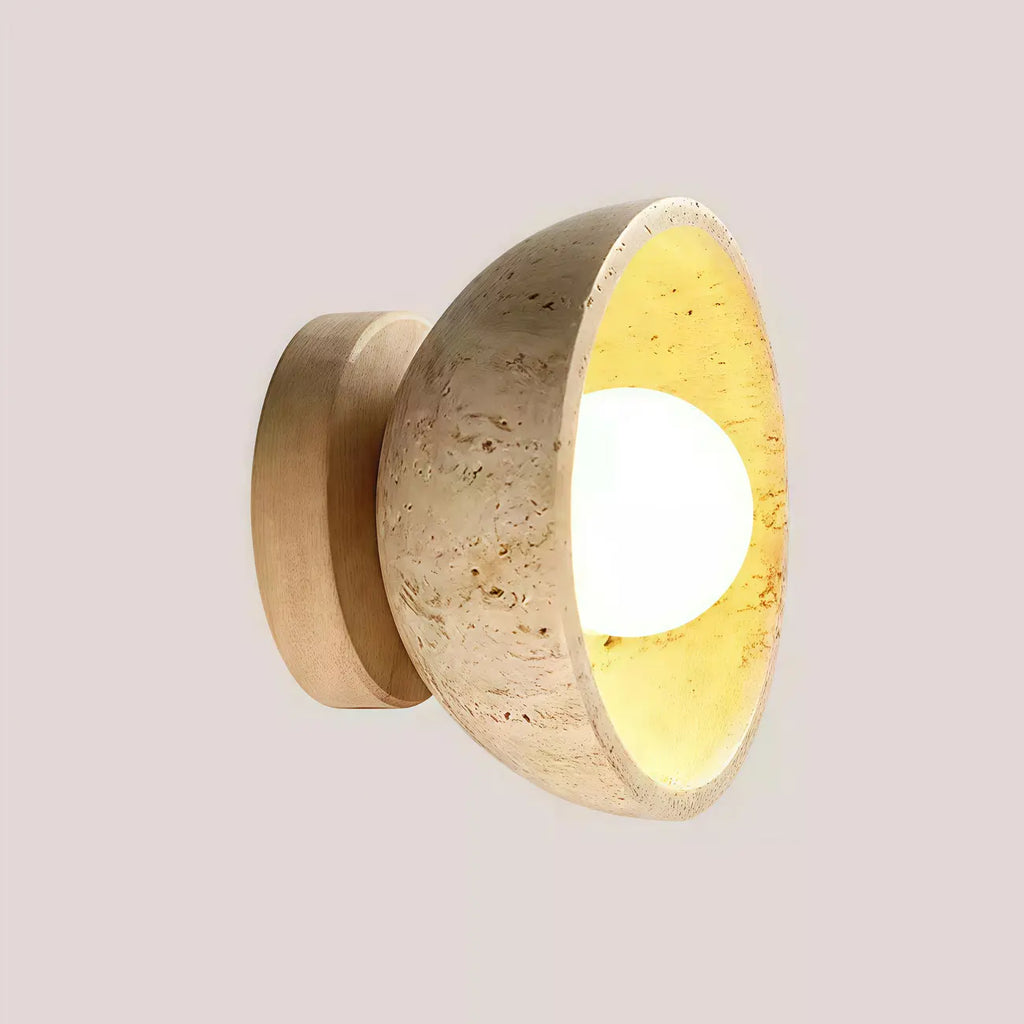 Rustic Stone Shade Adjustable Wooden Swing Arm Wall Light