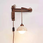 Rustic Stone Shade Adjustable Wooden Swing Arm Wall Light