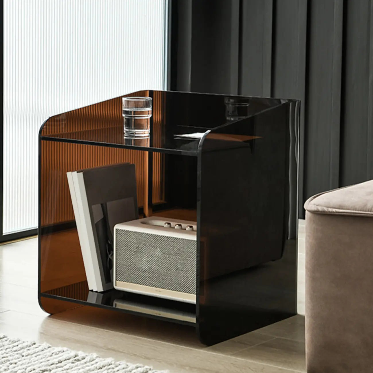 Bedroom Tan Acrylic Open Storage Small Nightstand