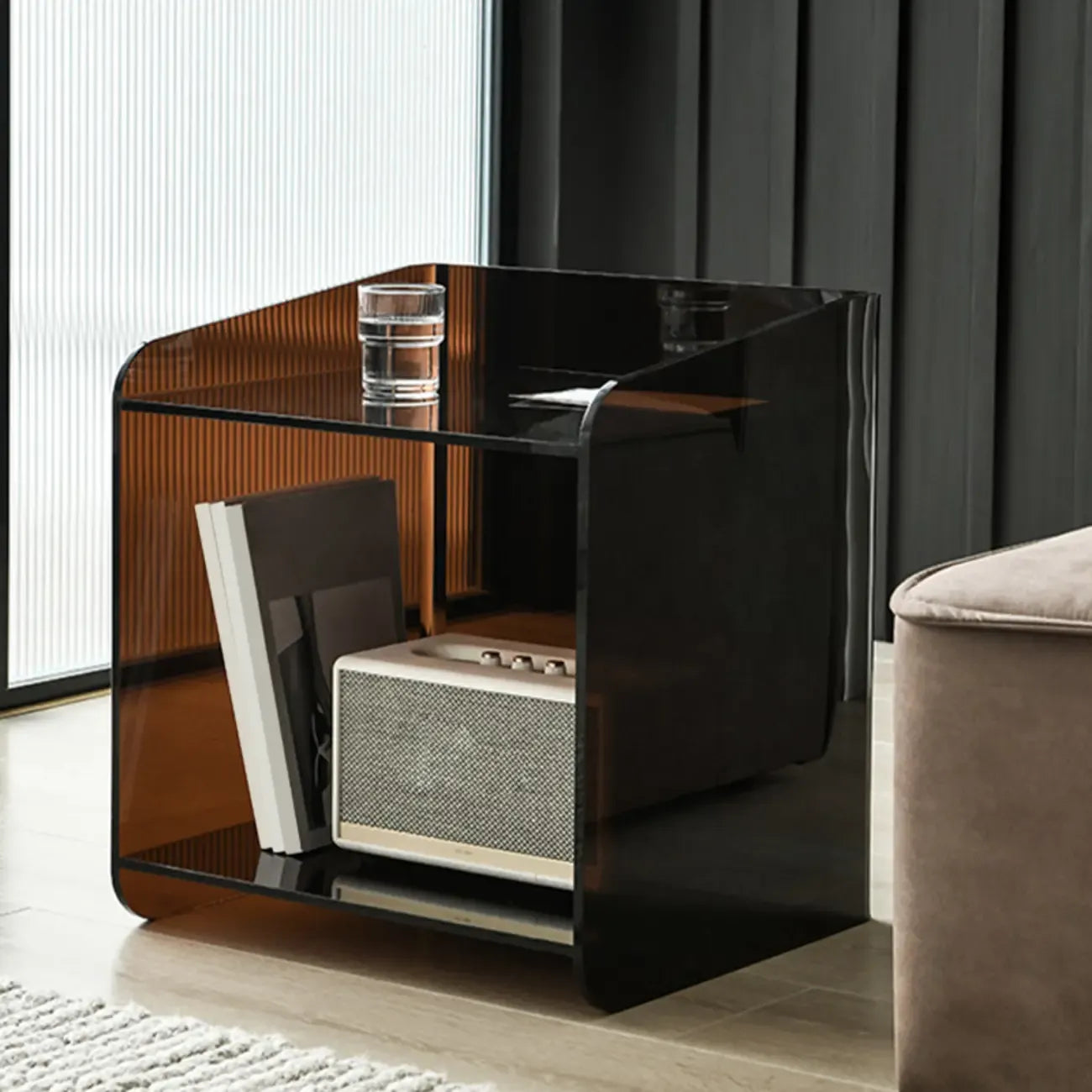 Bedroom Tan Acrylic Open Storage Small Nightstand