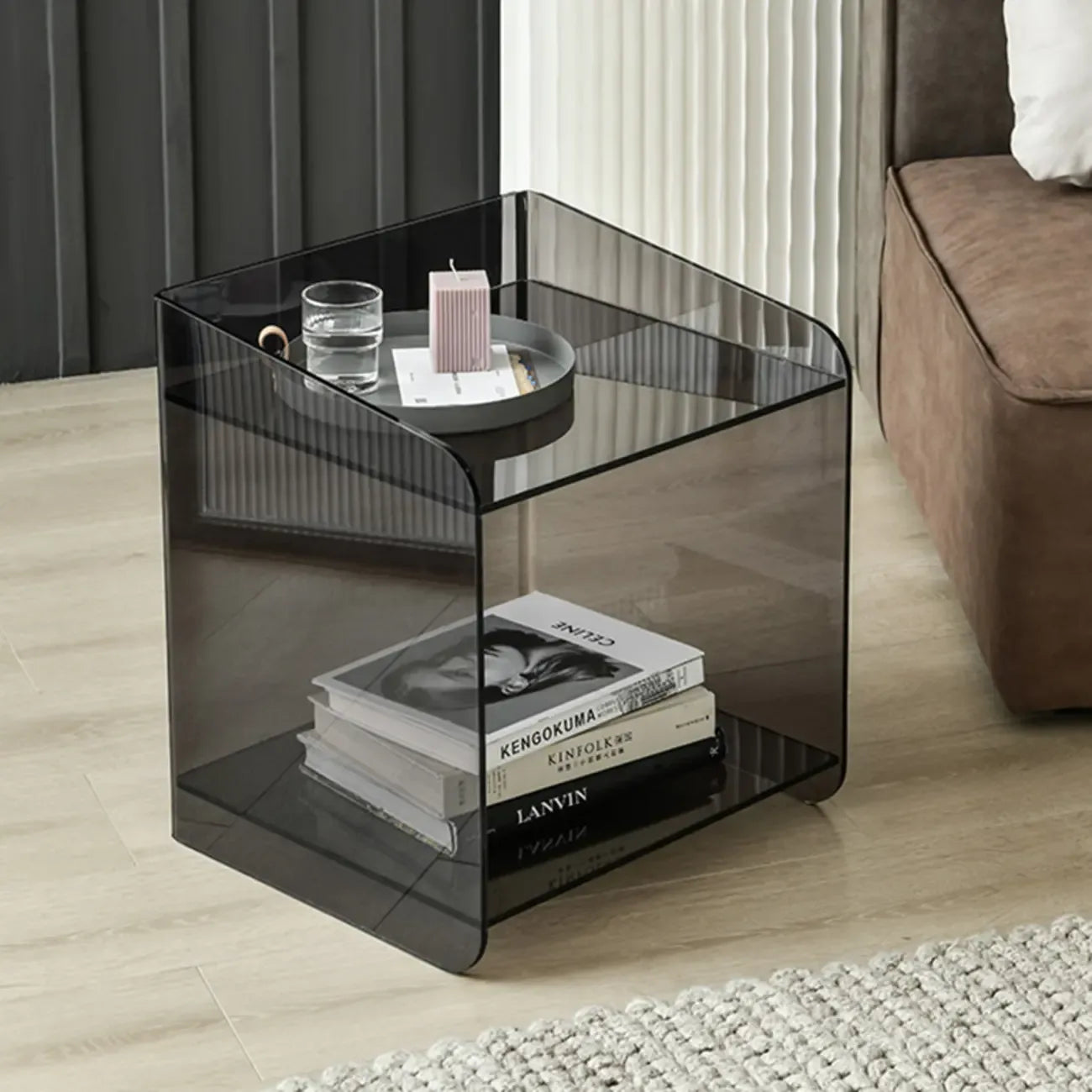 Bedroom Tan Acrylic Open Storage Small Nightstand