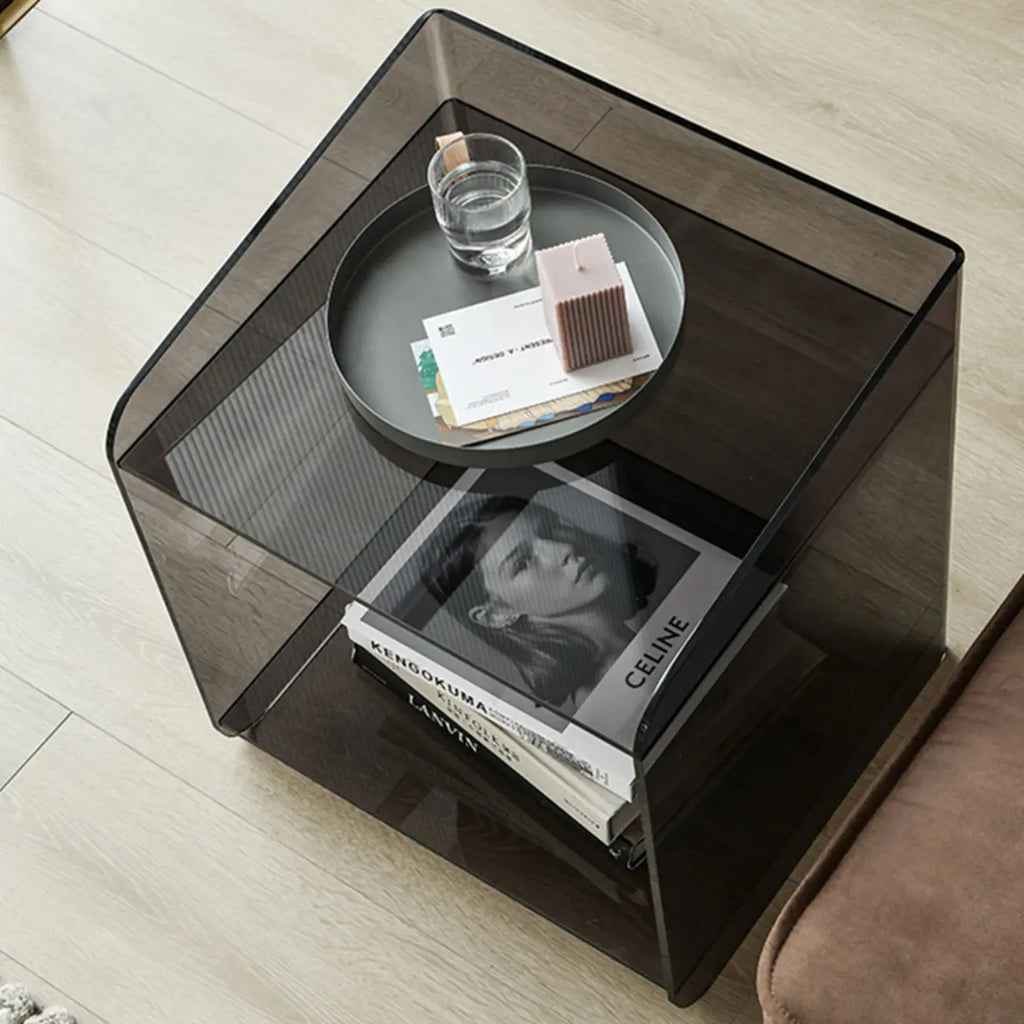Bedroom Tan Acrylic Open Storage Small Nightstand