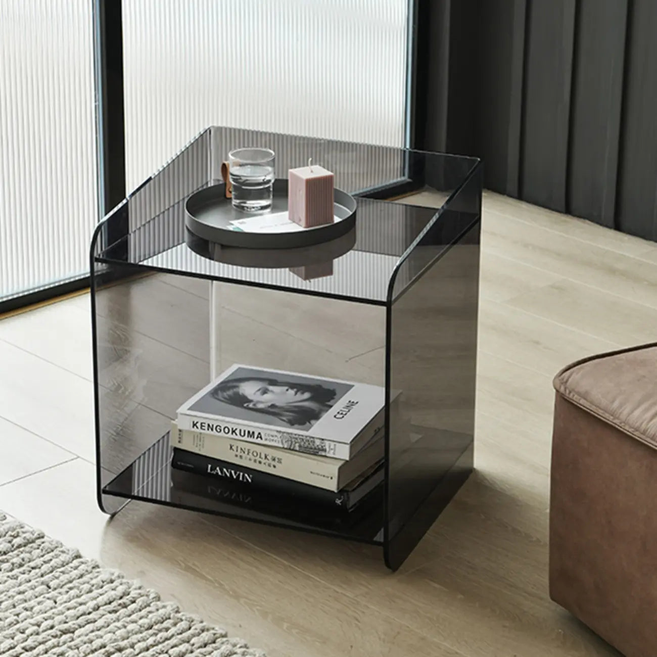 Bedroom Tan Acrylic Open Storage Small Nightstand