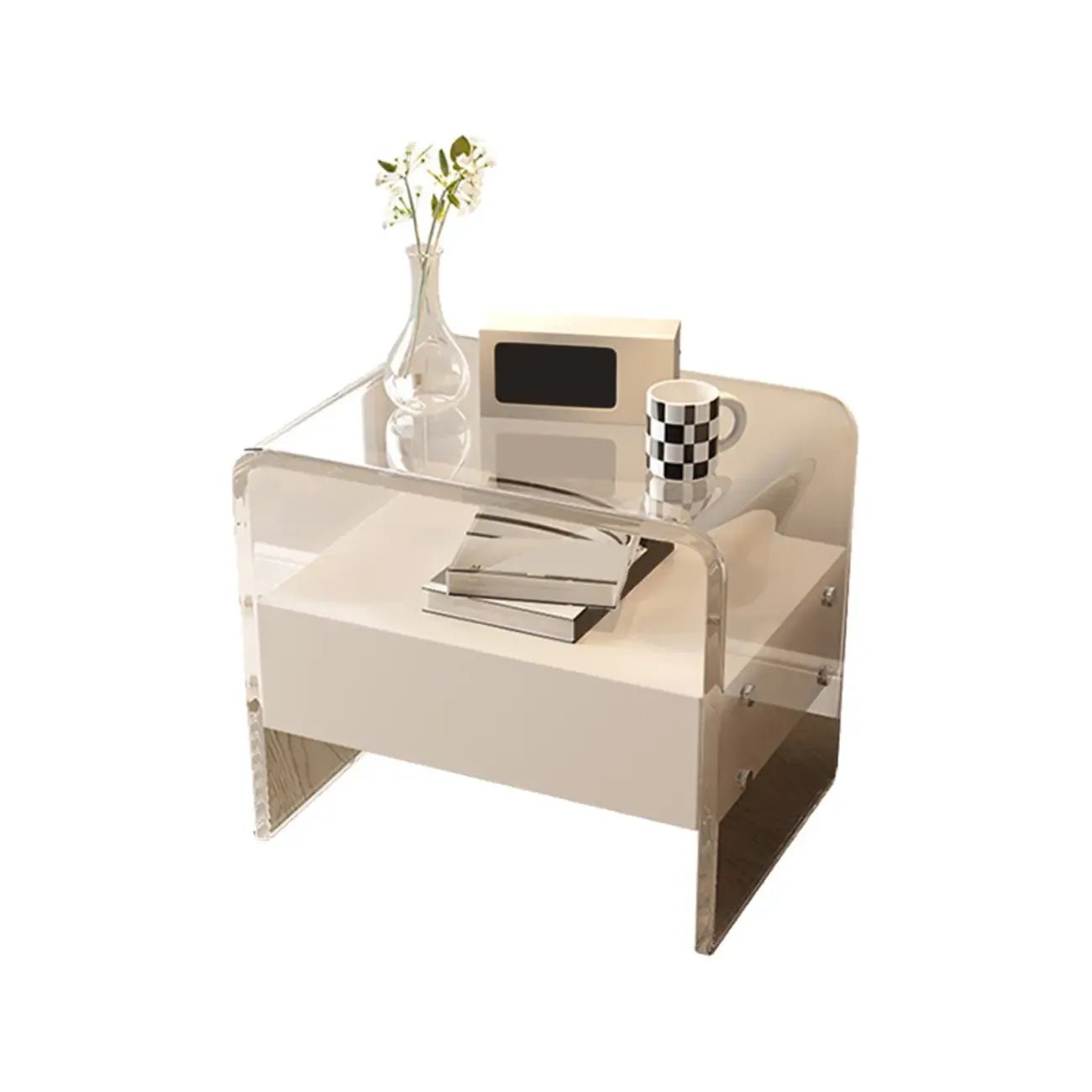 Clear White Acrylic Frame Drawer Storage Nightstand