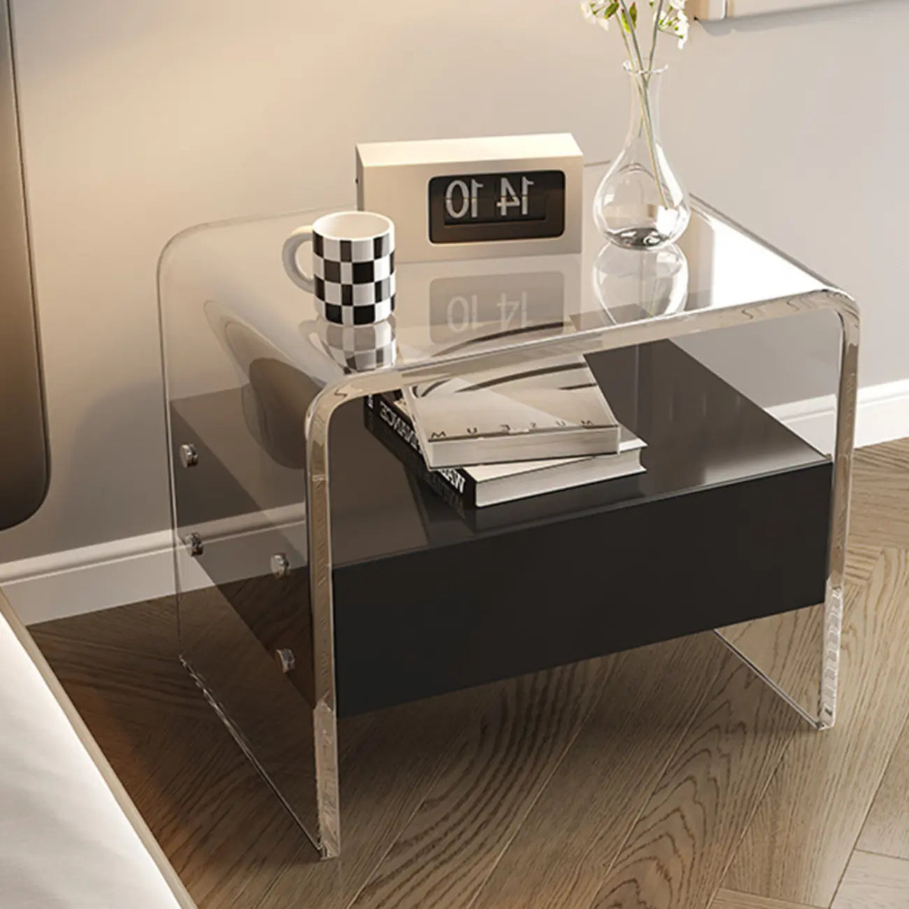 Clear White Acrylic Frame Drawer Storage Nightstand