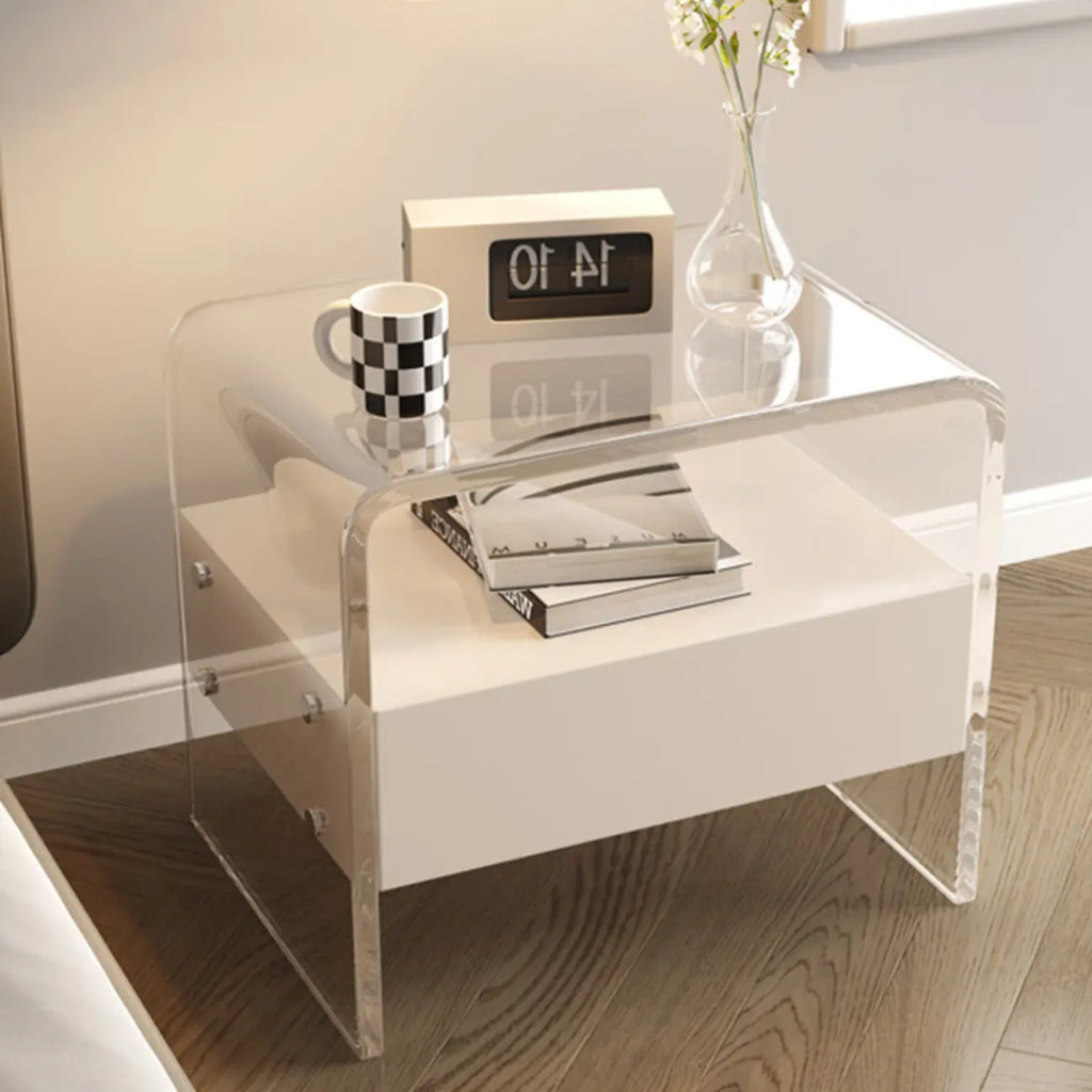 Clear White Acrylic Frame Drawer Storage Nightstand