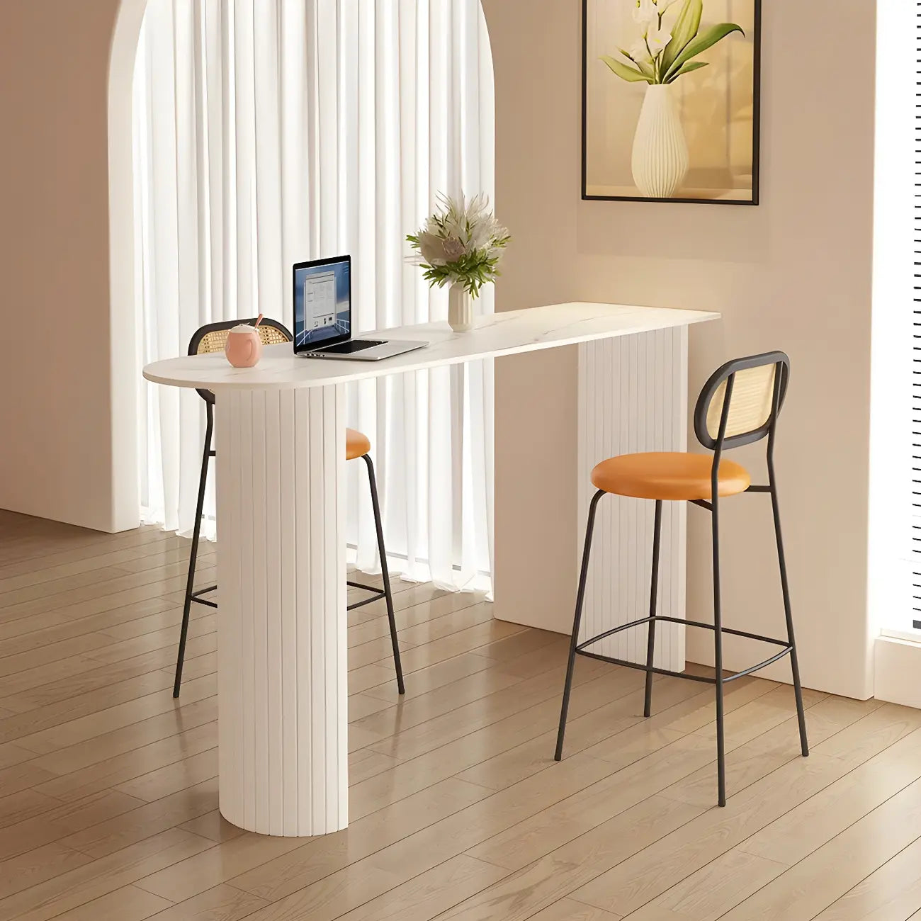 Modern Stone White Steel Base Bar Table for Living Room