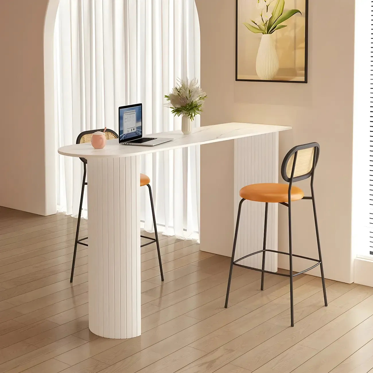 Modern Stone White Steel Base Bar Table for Living Room