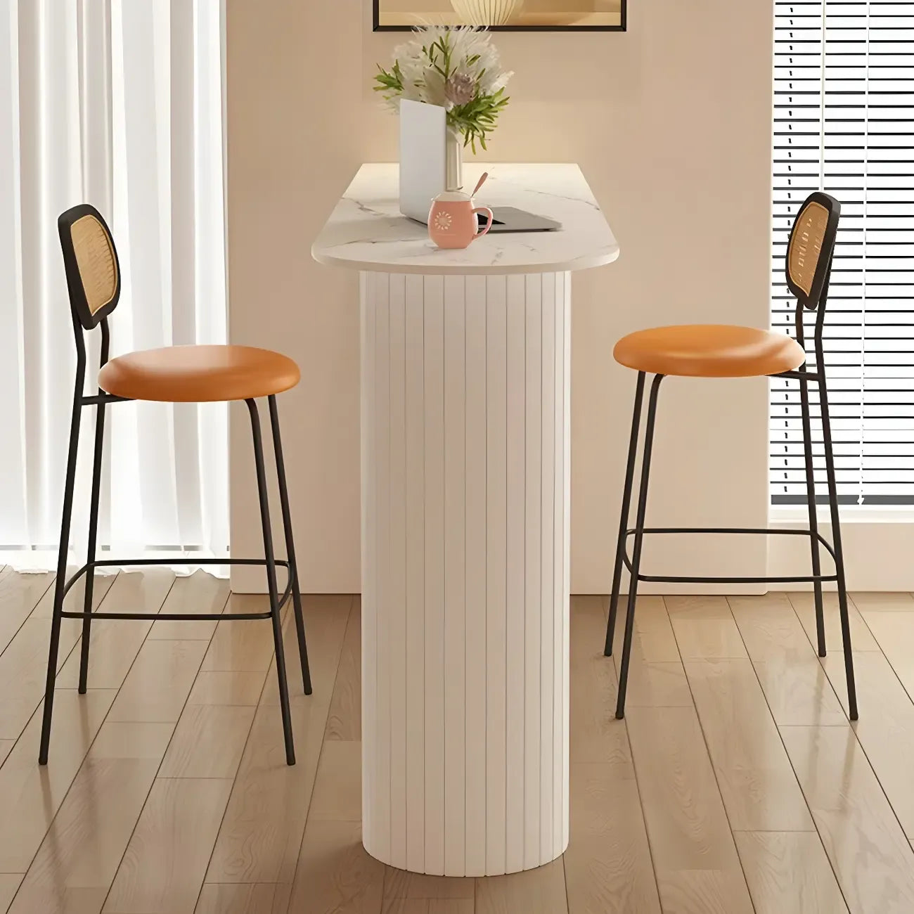 Modern Stone White Steel Base Bar Table for Living Room