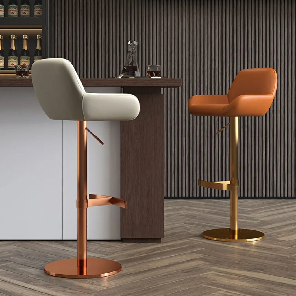 Minimalist Leather Swivel Bar Stools with Low Back for Kitchen
