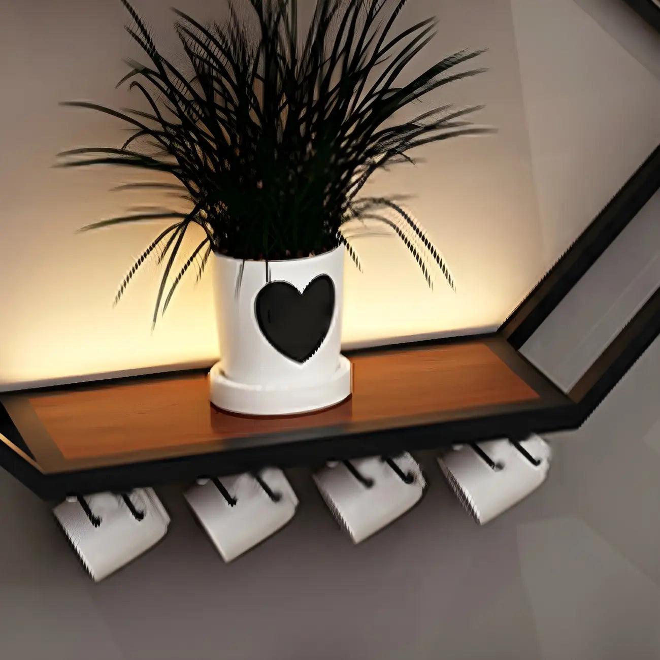 Black Metal Wall-Mounted Lighted Wine Rack