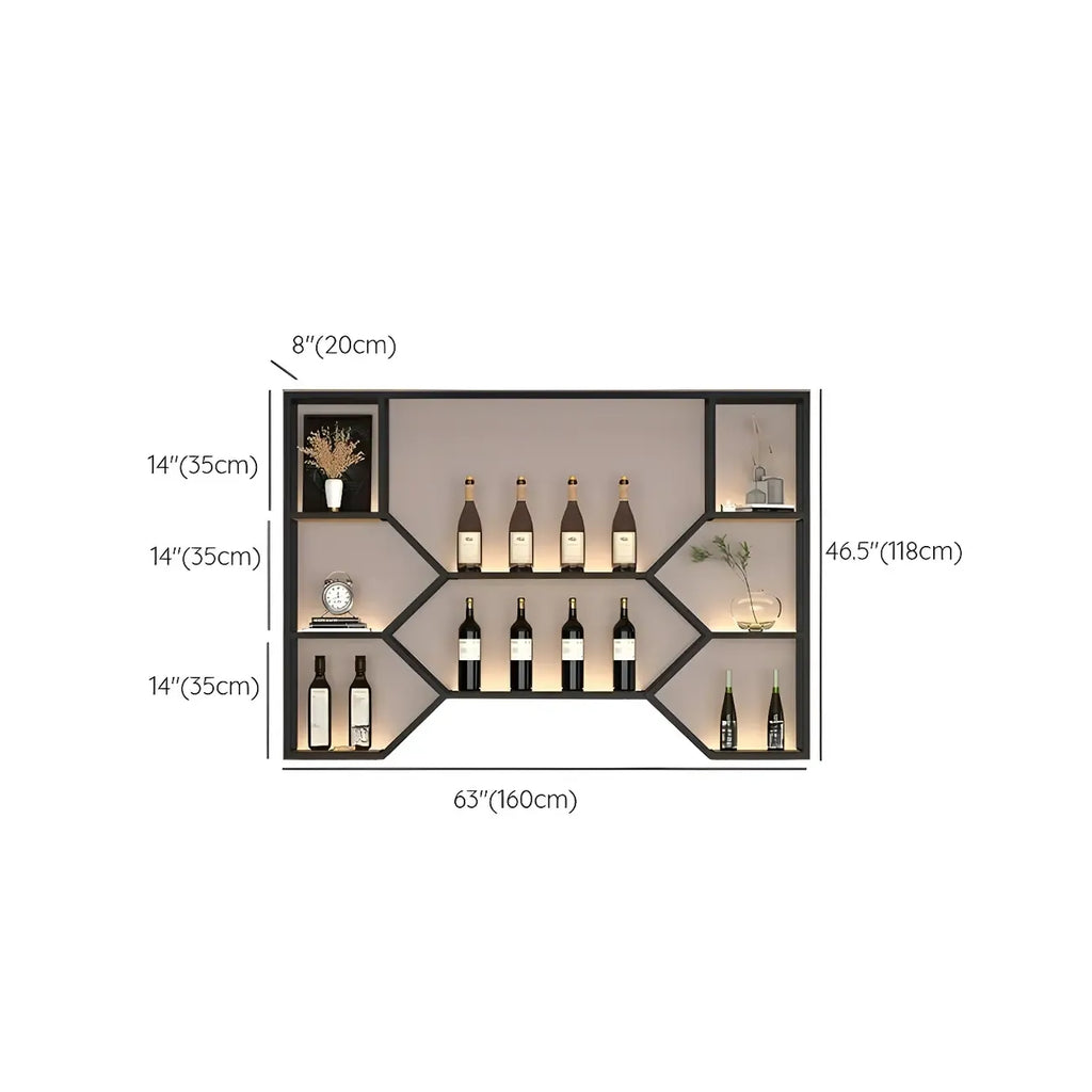 Black Metal Wall-Mounted Lighted Wine Rack
