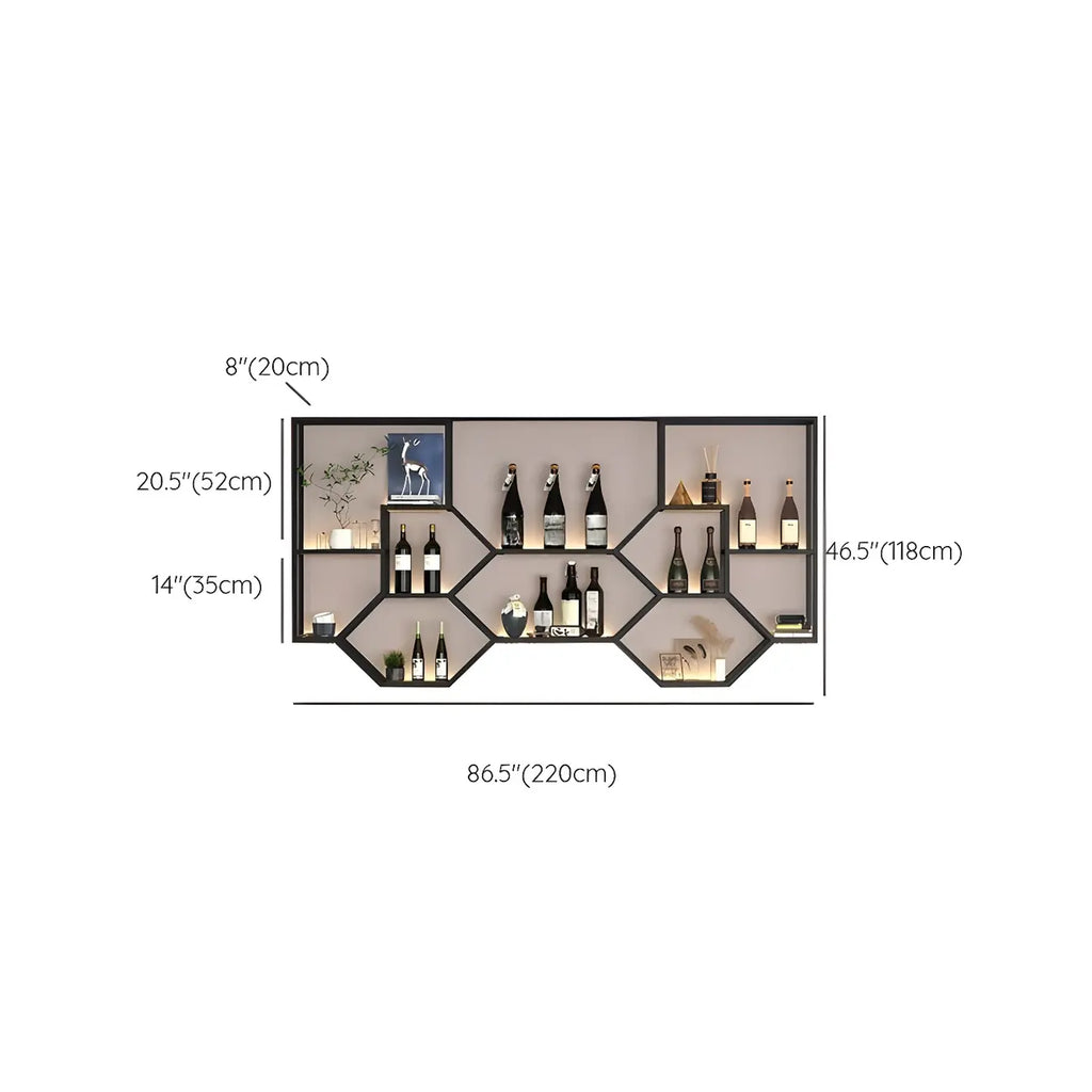 Black Metal Wall-Mounted Lighted Wine Rack