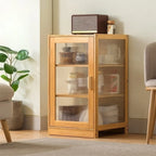Narrow Adjustable Scandinavian Bamboo Glass Curio Cabinet