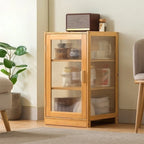 Narrow Adjustable Scandinavian Bamboo Glass Curio Cabinet