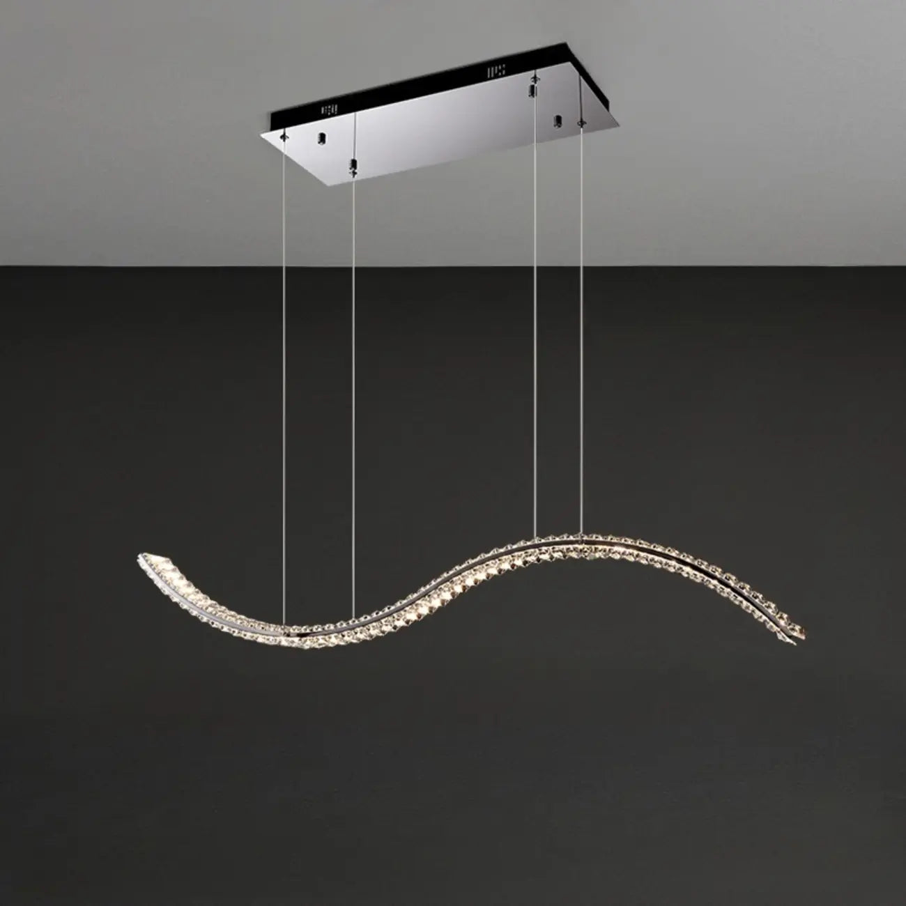 Dimmable LED Wavy Crystal Island Pendant Light for Kitchen