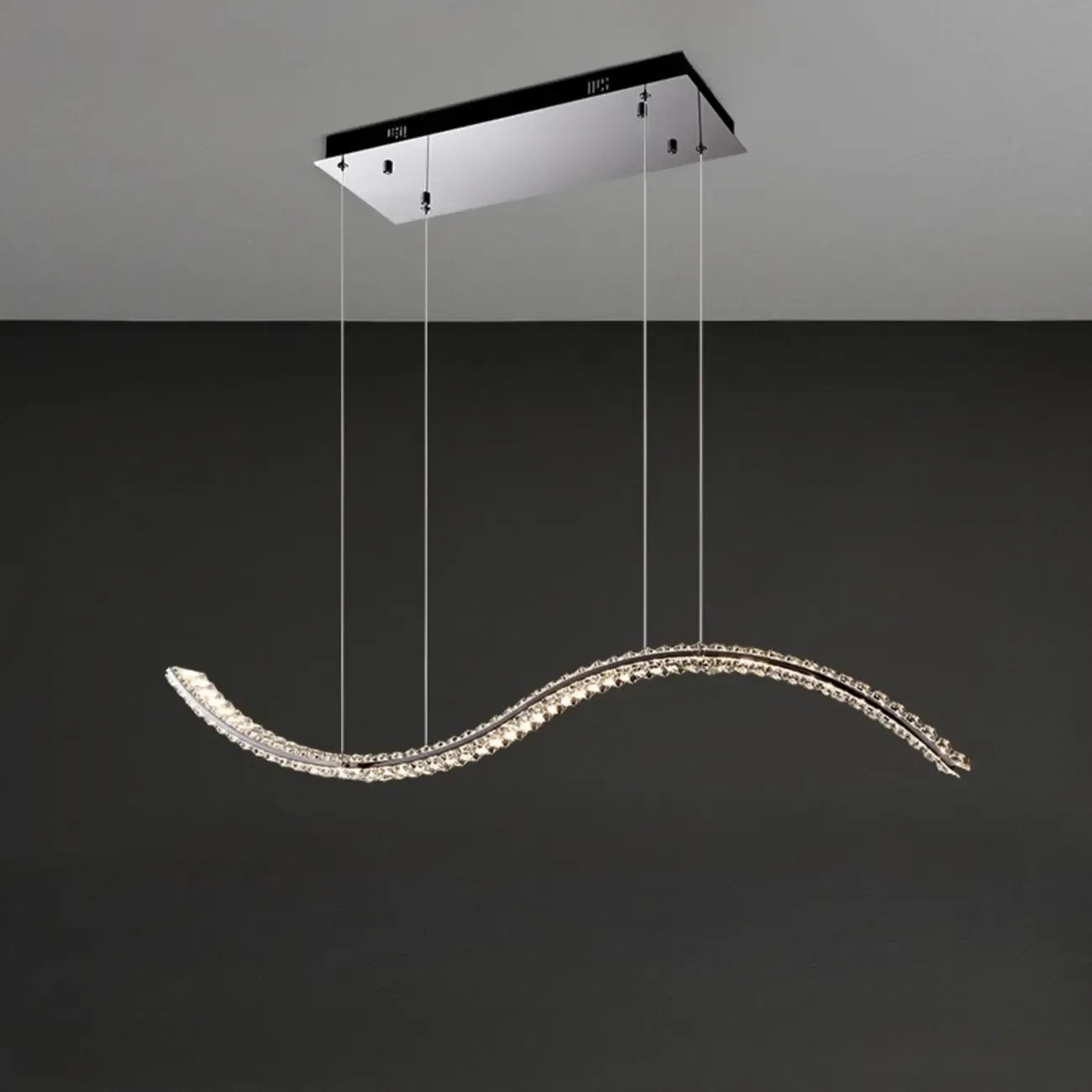 Dimmable LED Wavy Crystal Island Pendant Light for Kitchen