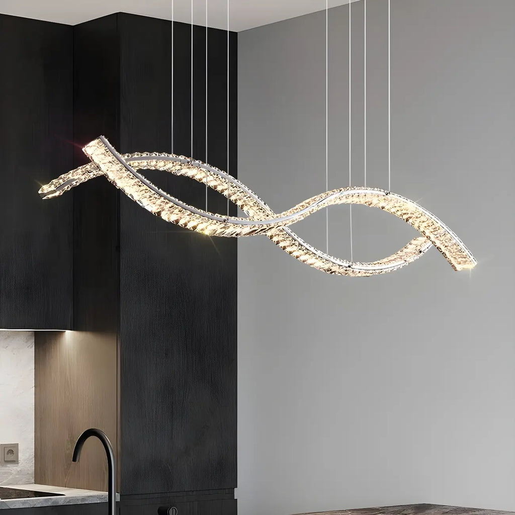 Dimmable LED Wavy Crystal Island Pendant Light for Kitchen