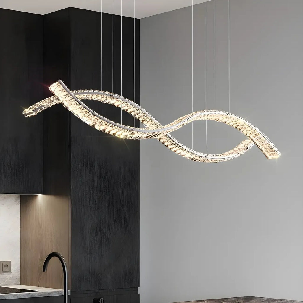 Dimmable LED Wavy Crystal Island Pendant Light for Kitchen