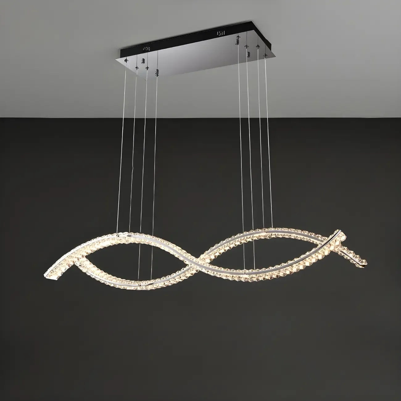 Dimmable LED Wavy Crystal Island Pendant Light for Kitchen