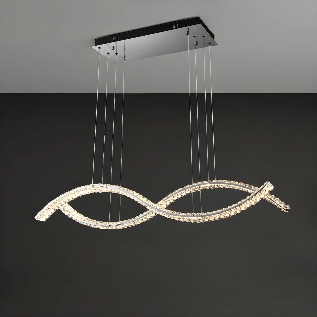 Dimmable LED Wavy Crystal Island Pendant Light for Kitchen