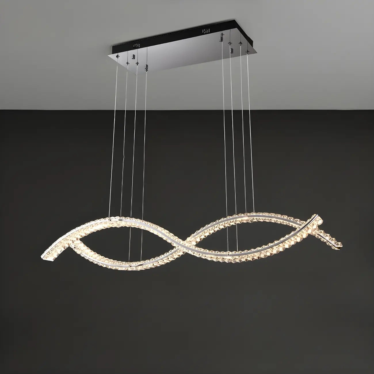 Dimmable LED Wavy Crystal Island Pendant Light for Kitchen