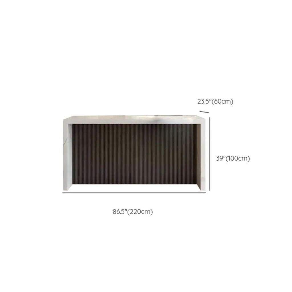 Modern Gloss White Stone Black Wood Sled Bar Tables