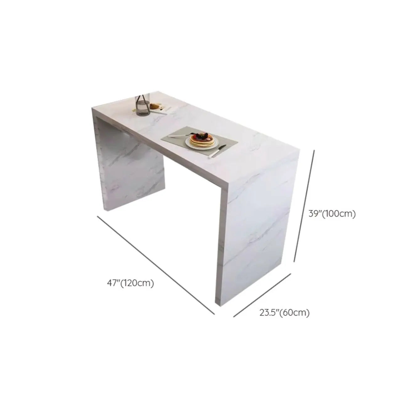Modern Gloss White Stone Black Wood Sled Bar Tables