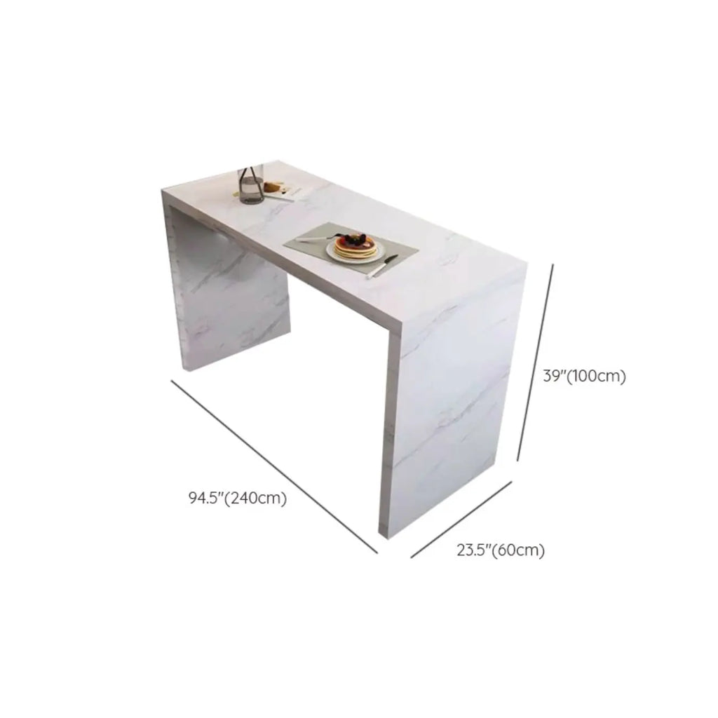 Modern Gloss White Stone Black Wood Sled Bar Tables