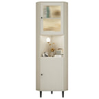 Elegant Faux Marble Top Striped Wooden Glass Corner Cabinet