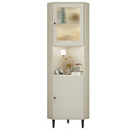 Elegant Faux Marble Top Striped Wooden Glass Corner Cabinet