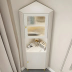 Elegant Faux Marble Top Striped Wooden Glass Corner Cabinet