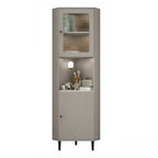 Elegant Faux Marble Top Striped Wooden Glass Corner Cabinet