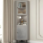 Elegant Faux Marble Top Striped Wooden Glass Corner Cabinet